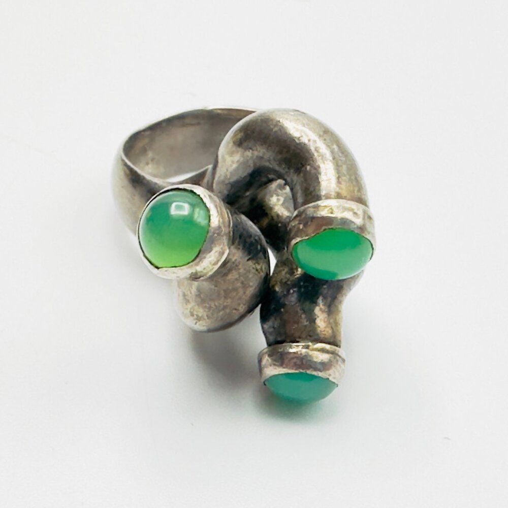 Vintage Brutalist Sterling Silver Chalcedony Ring — Size 5.75 —Rare Studio Piece